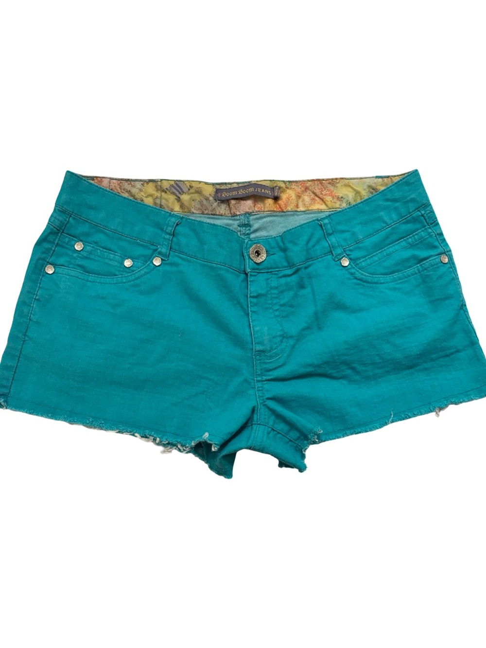 Boom Boom Y2K Boho Cottage-core Teal Cutoff Denim Shorts Size 11